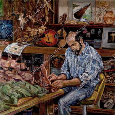 Life size oil portrait of sculptor, Mark Rossi, by DeAnn Melton