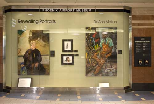 Phoenix Airport Museum Case display of portraits by DeAnn Melton