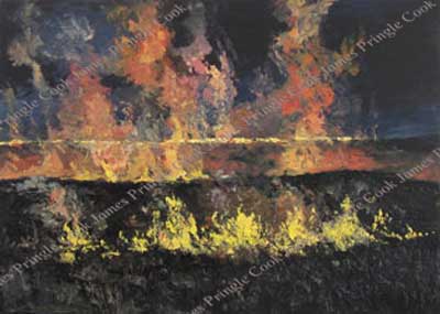 James Pringle Cook Flint Hills prairie fire oil painting